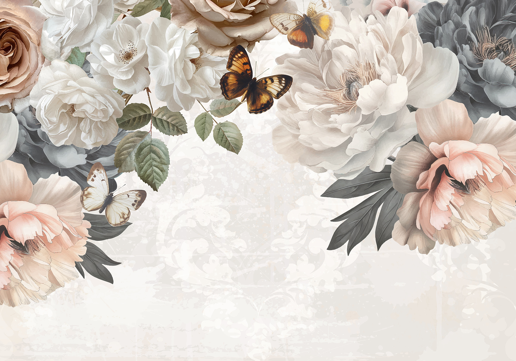 Group of flowers with butterflies