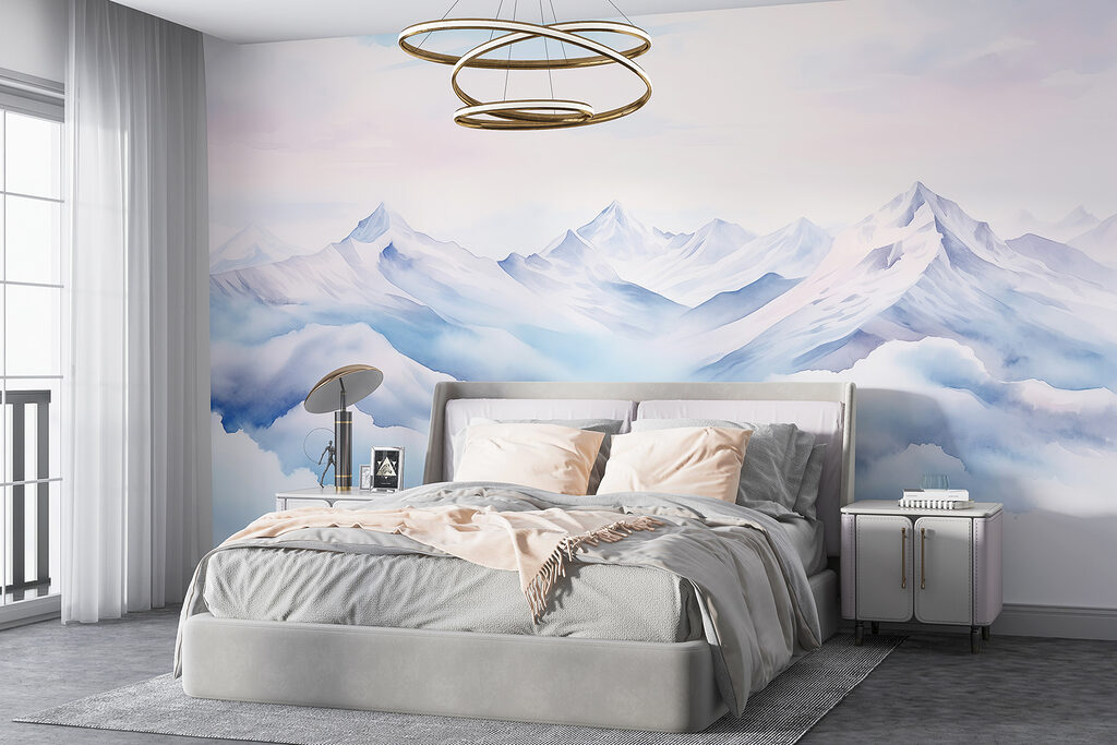 Watercolor painting of mountains and clouds Watercolor painting of mountains and clouds