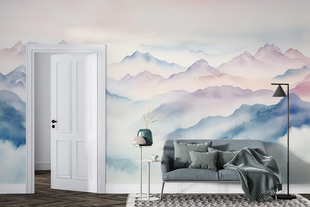 Painting of mountains and clouds