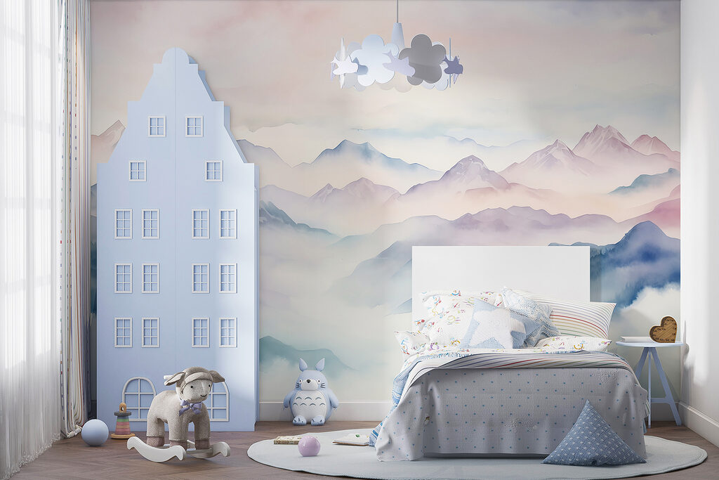 Painting of mountains and clouds