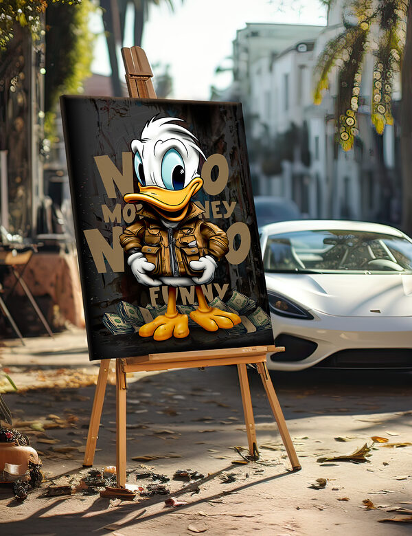 Cartoon duck wearing a jacket and holding a bunch of money Cartoon duck wearing a jacket and holding a bunch of money