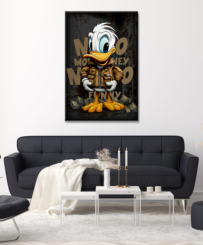 Cartoon duck wearing a jacket and holding a bunch of money Cartoon duck wearing a jacket and holding a bunch of money