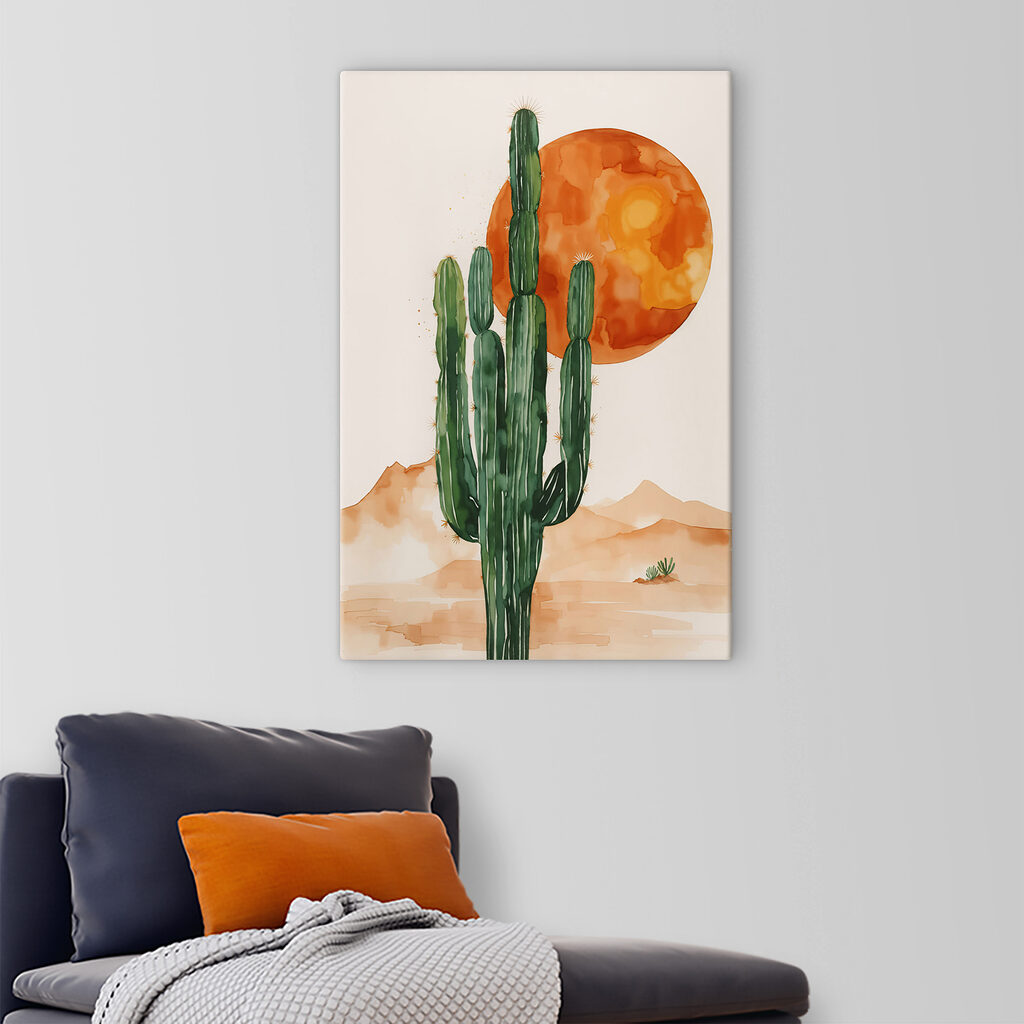 Painting of a cactus and a sun