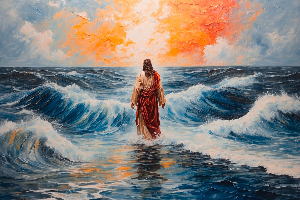 Painting of a man standing in the water