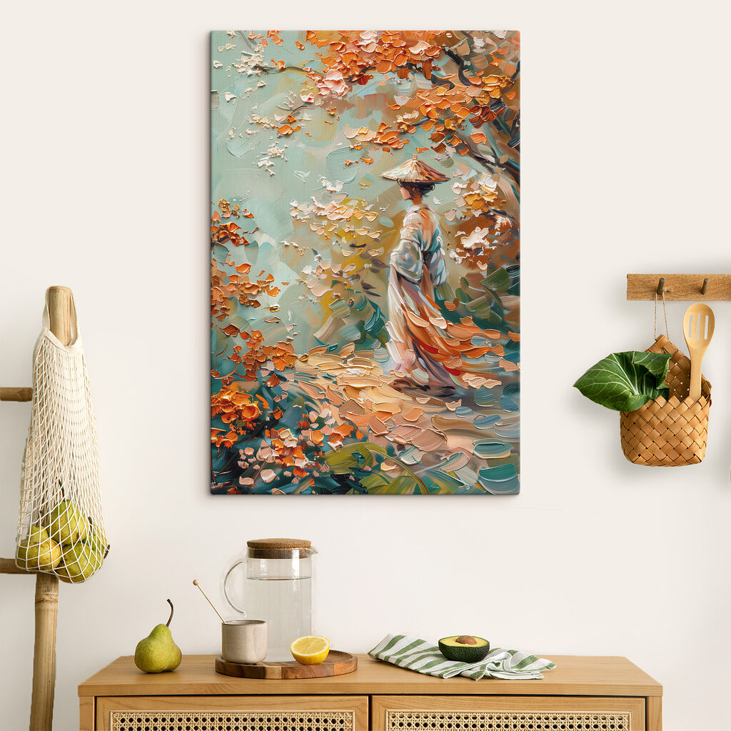 Painting of a woman walking in a park