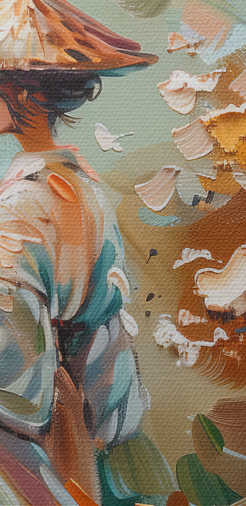 Painting of a woman walking in a park