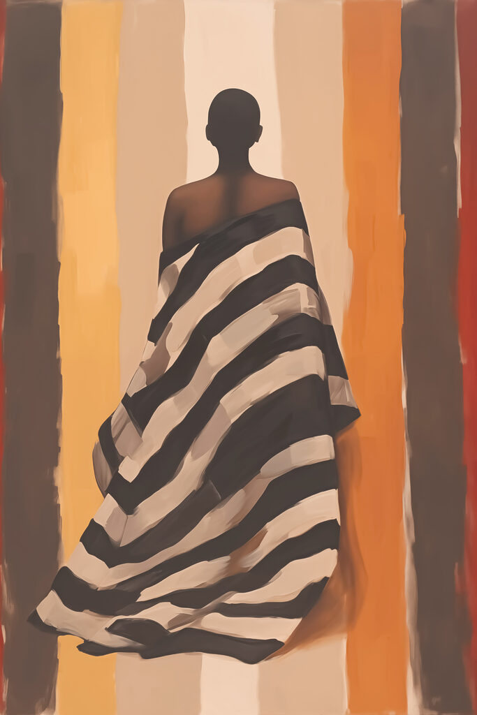 Woman wrapped in a striped blanket Woman wrapped in a striped blanket