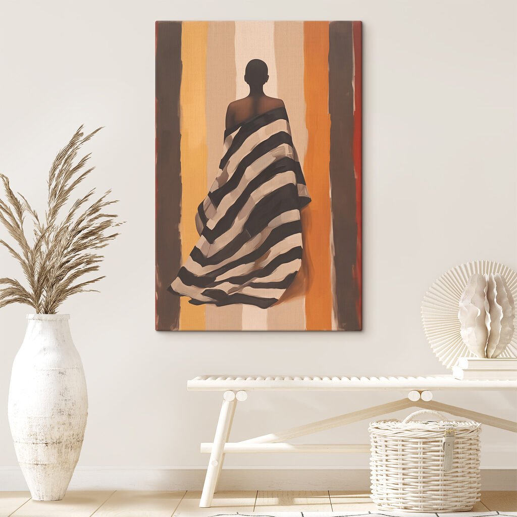 Woman wrapped in a striped blanket Woman wrapped in a striped blanket