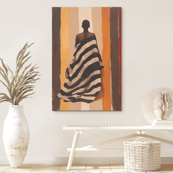 Woman wrapped in a striped blanket Woman wrapped in a striped blanket