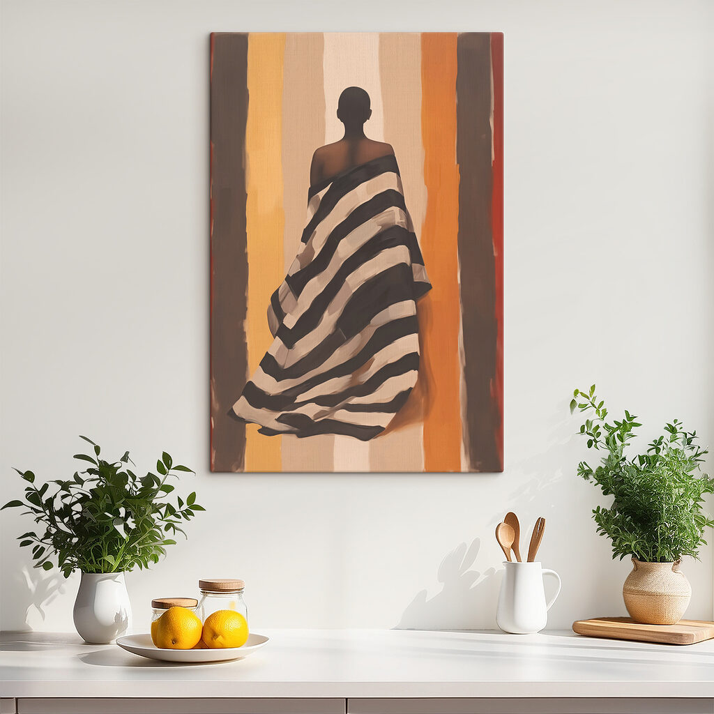 Woman wrapped in a striped blanket Woman wrapped in a striped blanket