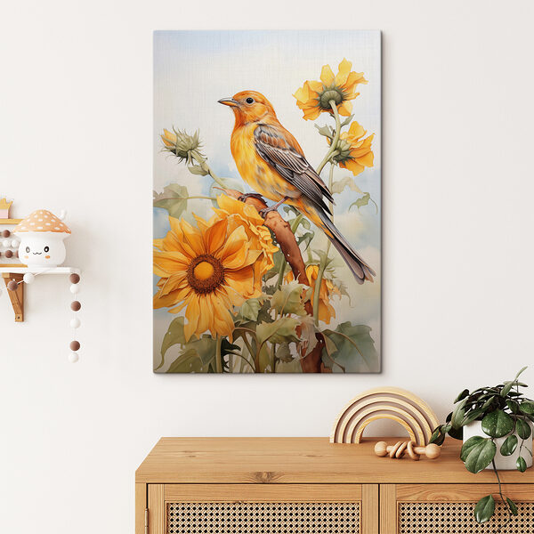Bird on a branch with flowers Bird on a branch with flowers