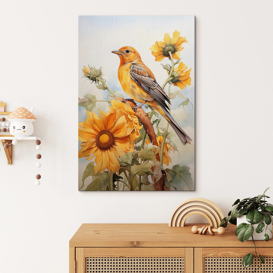 Bird on a branch with flowers Bird on a branch with flowers
