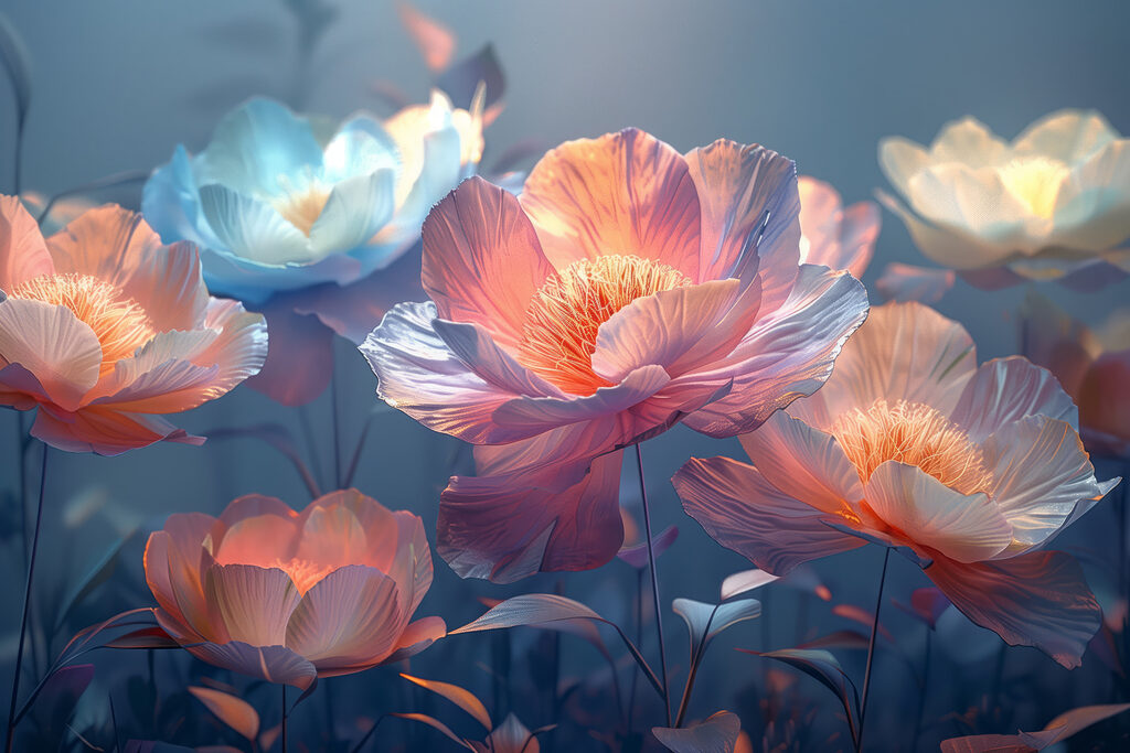 Group of flowers with leaves