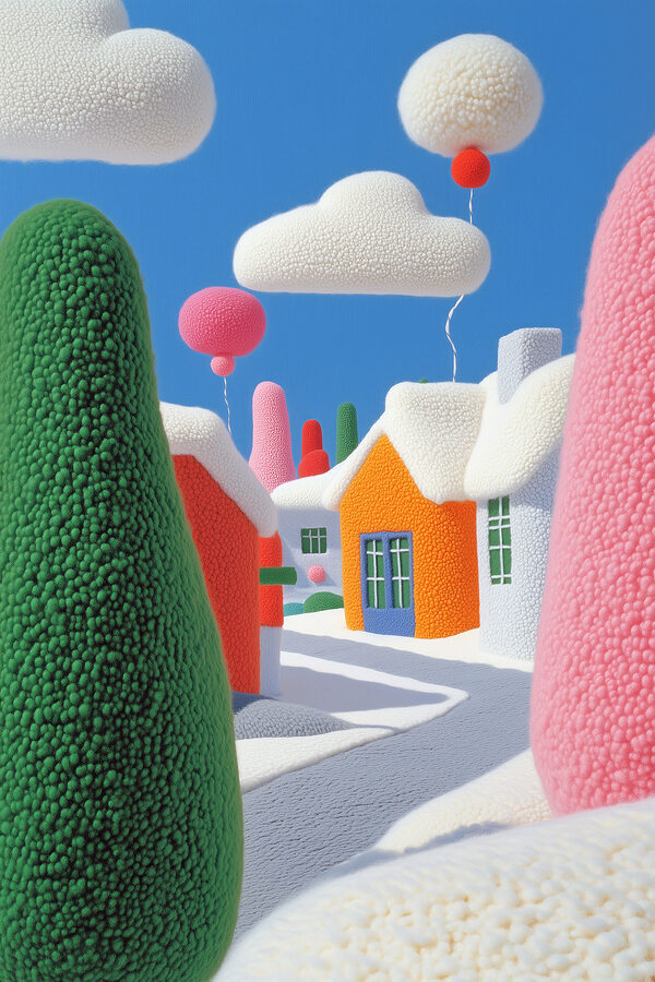 Cartoon town with trees and balloons Cartoon town with trees and balloons