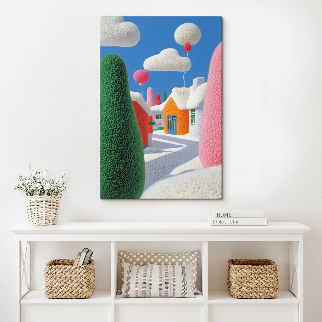 Cartoon town with trees and balloons Cartoon town with trees and balloons