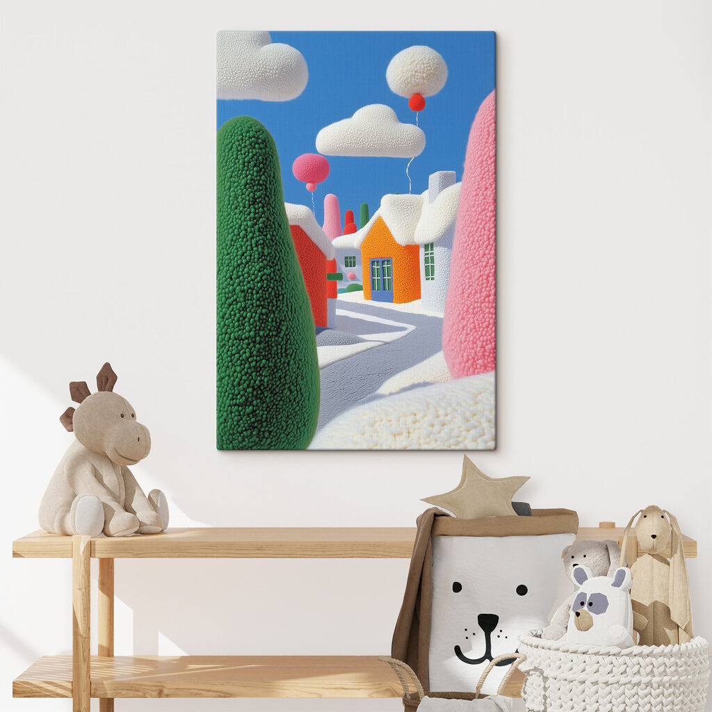 Cartoon town with trees and balloons Cartoon town with trees and balloons