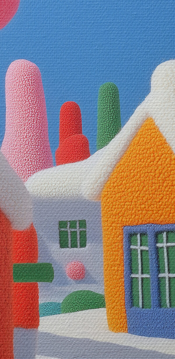 Cartoon town with trees and balloons Cartoon town with trees and balloons