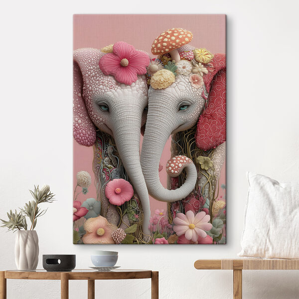 Two elephants with flowers on their heads Two elephants with flowers on their heads