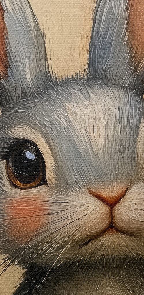 Painting of a rabbit in a field of flowers