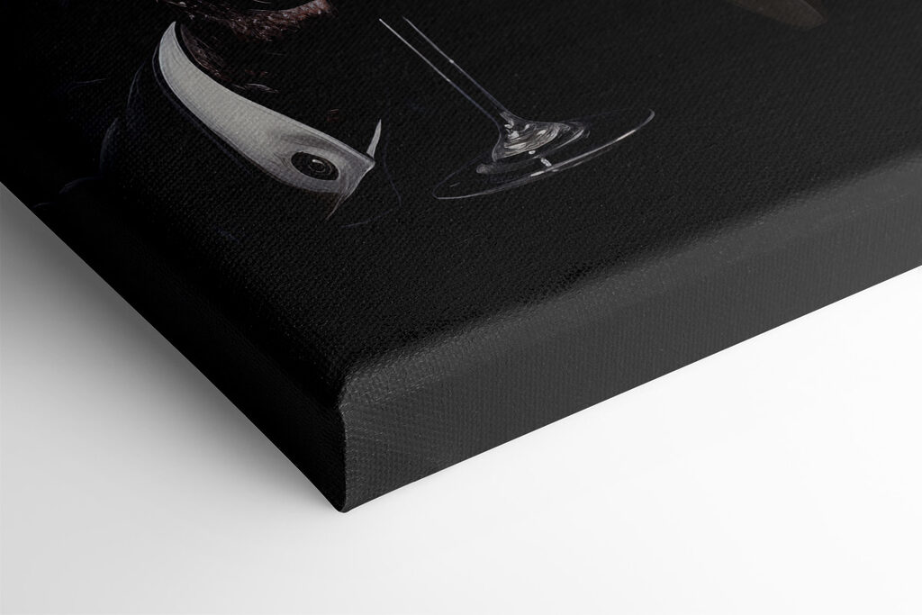 Leopard wearing a suit and bow tie holding a wine glass