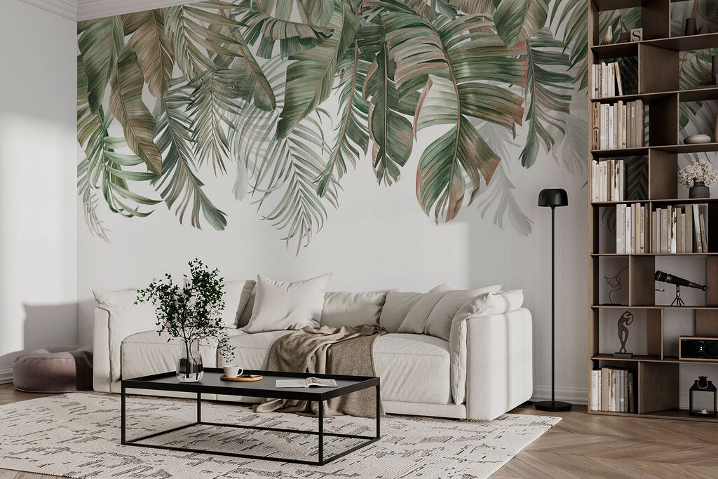 Row of green and brown leaves