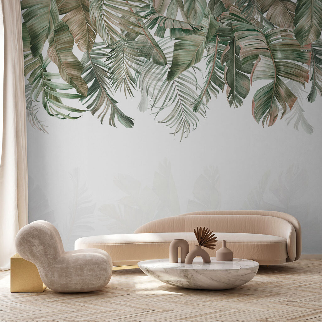 Row of green and brown leaves