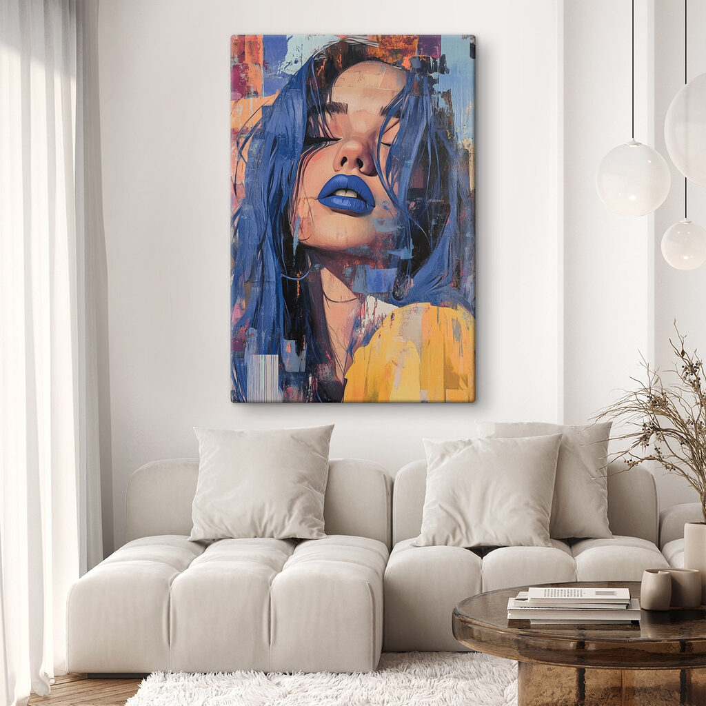 Woman with blue hair and blue lipstick