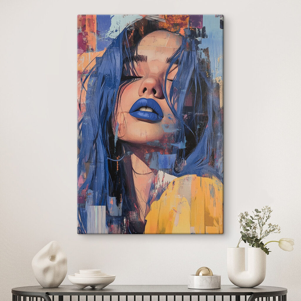 Woman with blue hair and blue lipstick