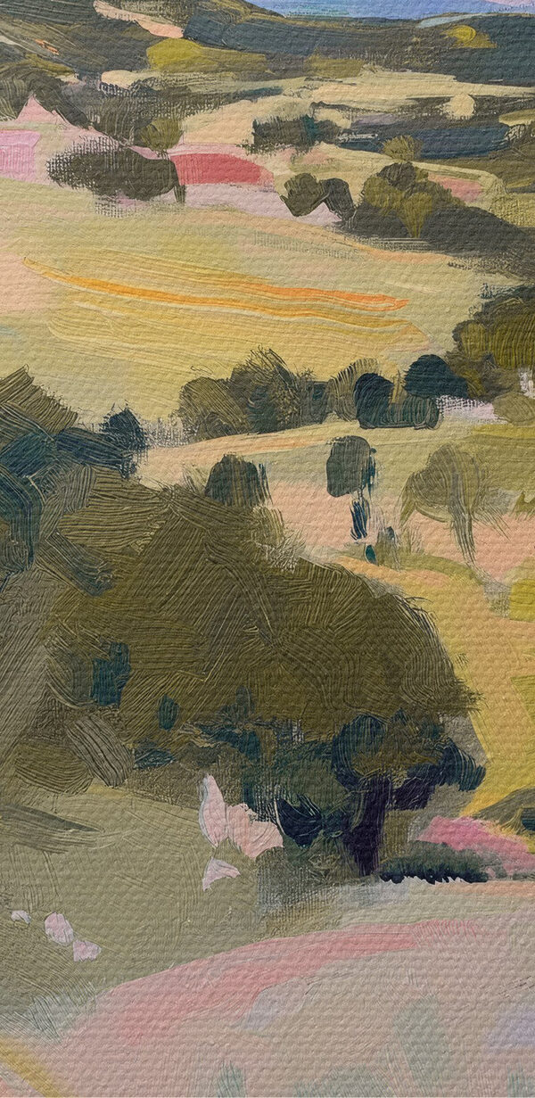 Painting of a landscape with trees and hills Painting of a landscape with trees and hills