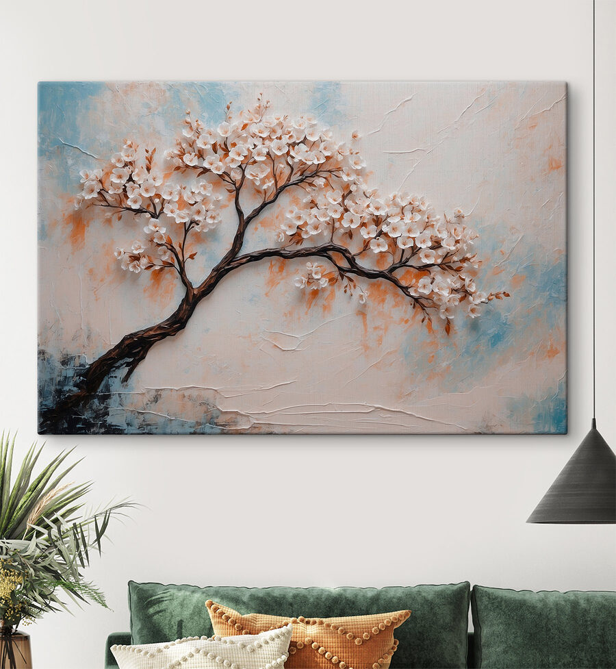 Painting of a tree with white flowers Painting of a tree with white flowers