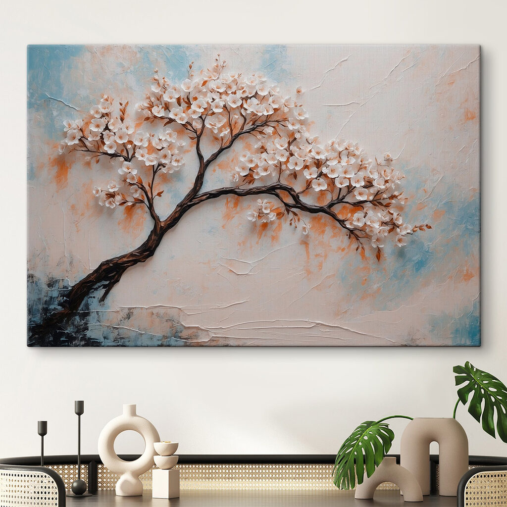 Painting of a tree with white flowers Painting of a tree with white flowers
