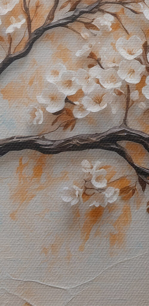 Painting of a tree with white flowers Painting of a tree with white flowers