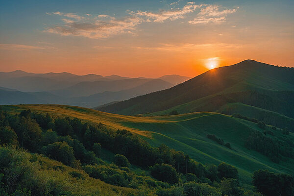 Sunset over a green hill Sunset over a green hill