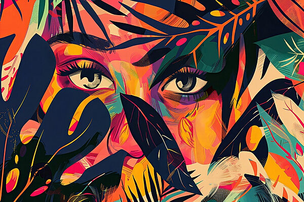 Colorful painting of a woman's face Colorful painting of a woman's face