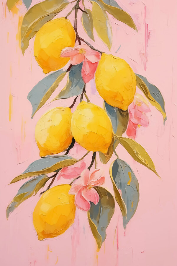 Painting of lemons on a branch Painting of lemons on a branch