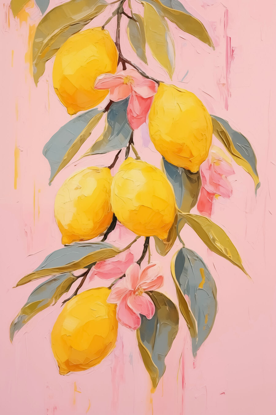 Painting of lemons on a branch Painting of lemons on a branch