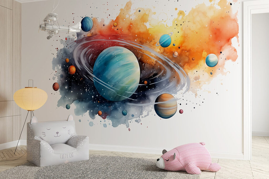 Watercolor of planets and stars