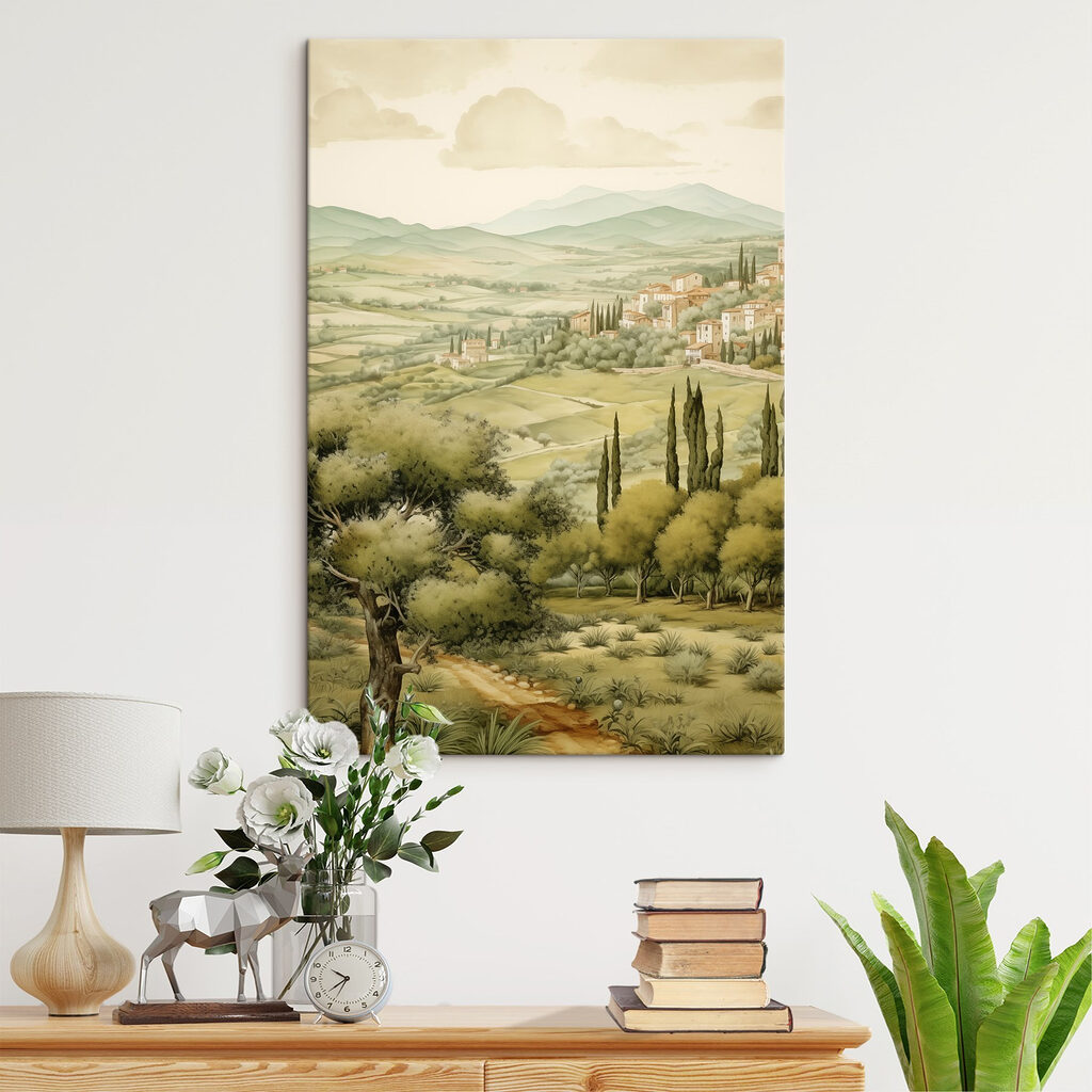 Landscape with trees and buildings