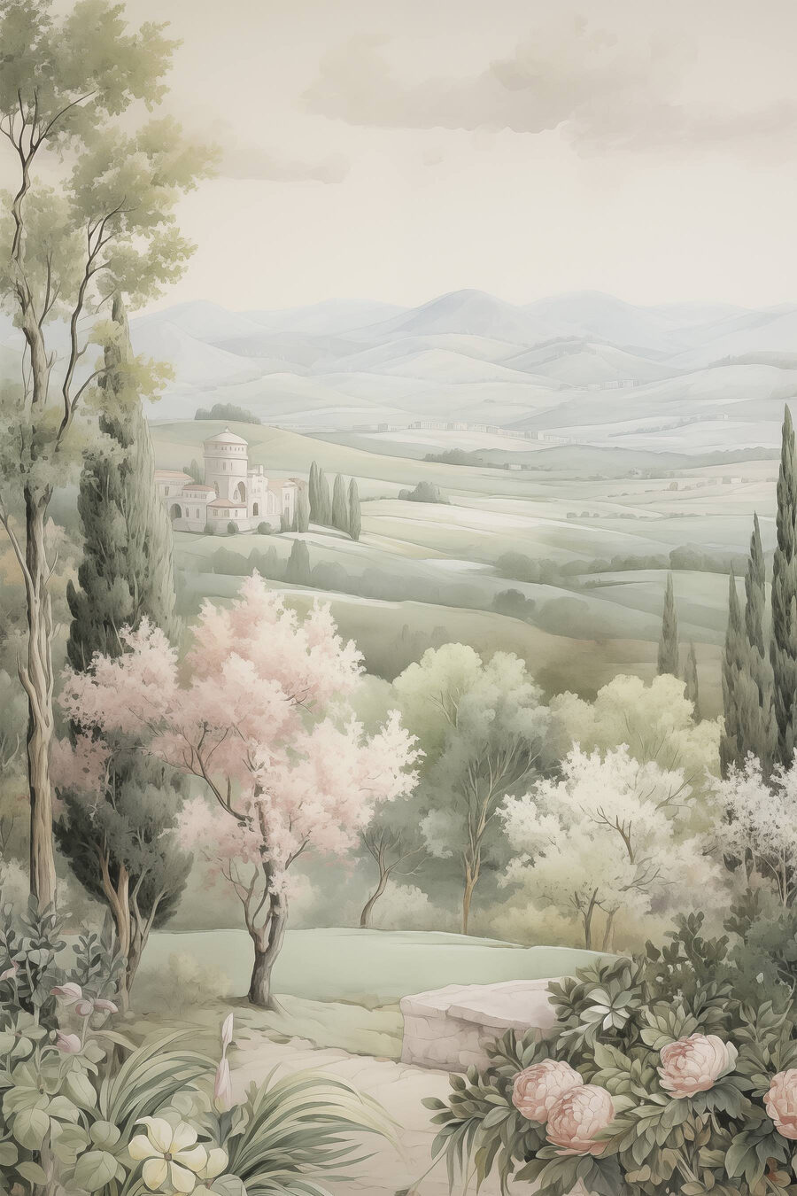 Landscape with trees and a building Landscape with trees and a building