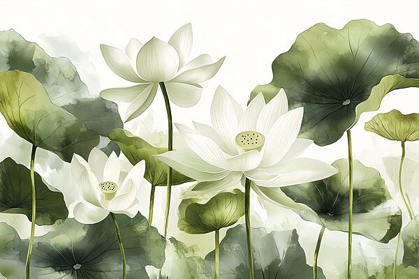 Group of white flowers with green leaves