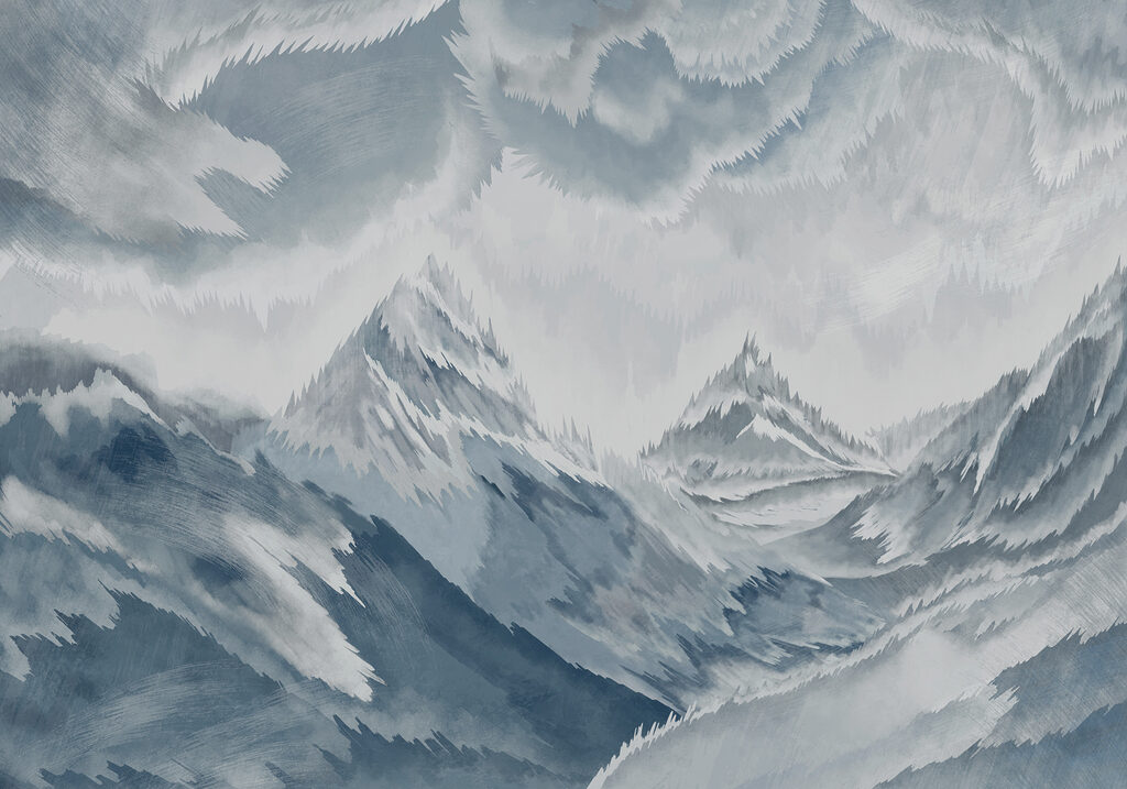 Painting of mountains and clouds