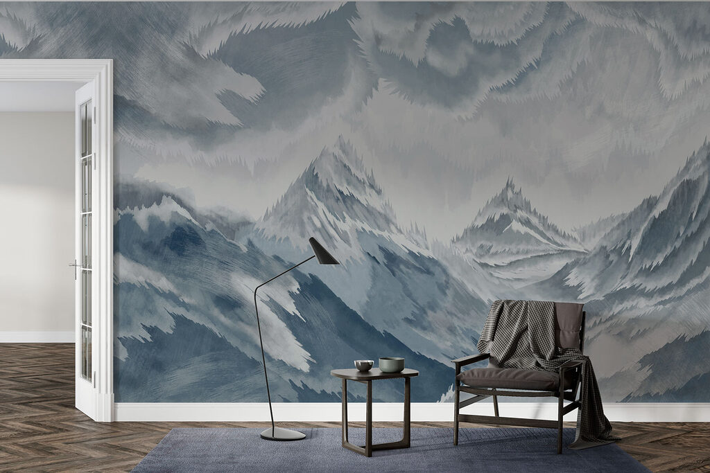 Painting of mountains and clouds
