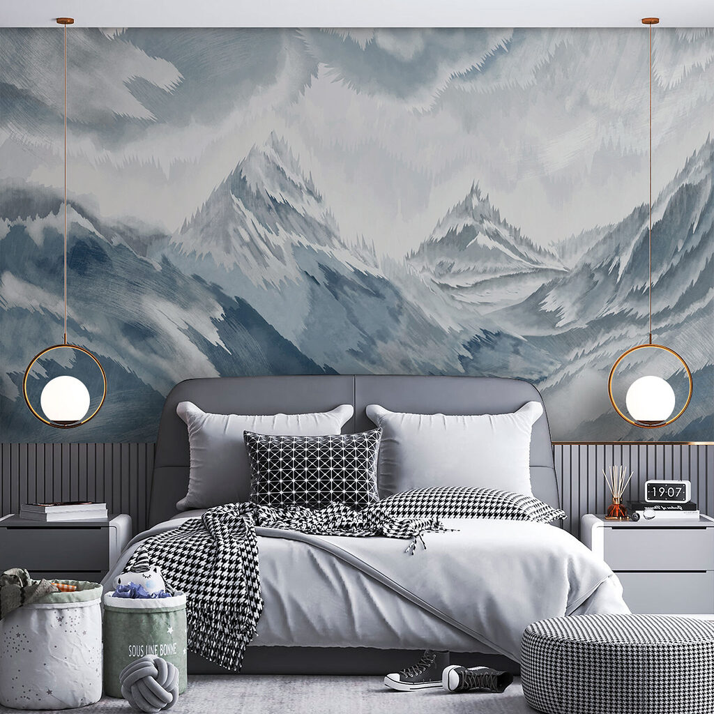 Painting of mountains and clouds