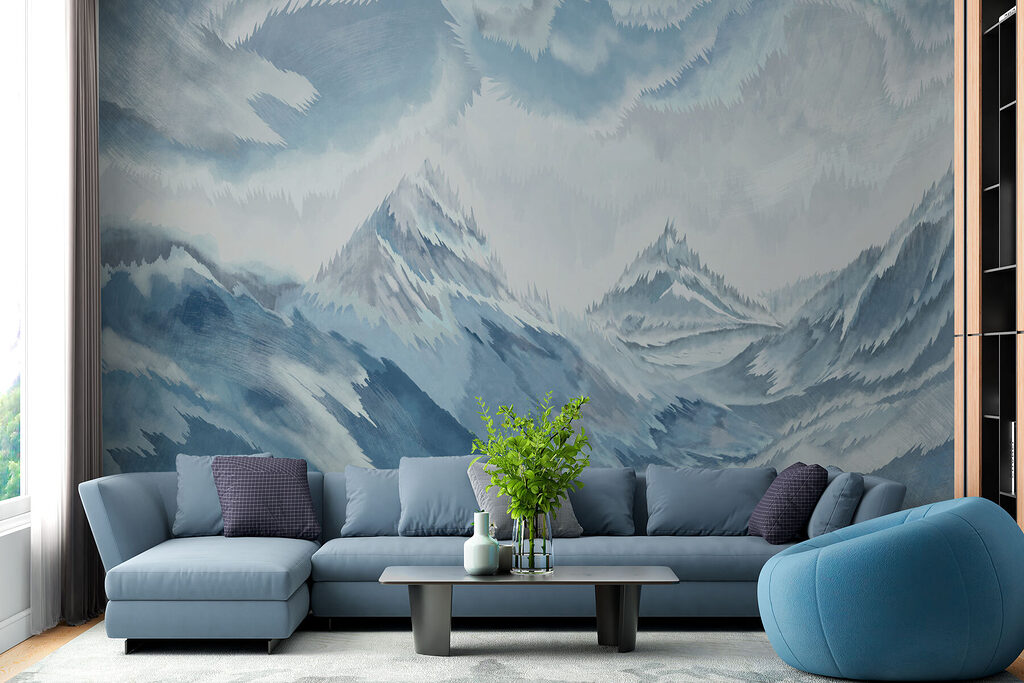 Painting of mountains and clouds