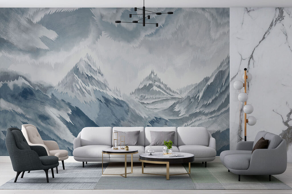 Painting of mountains and clouds