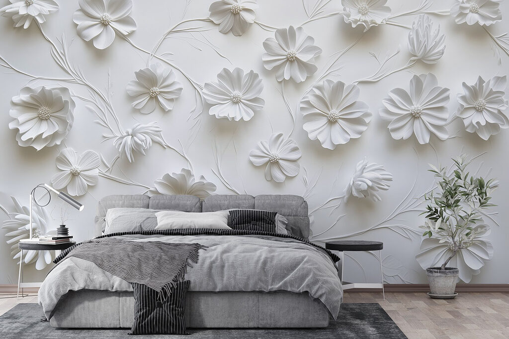 White paper flowers on a white surface