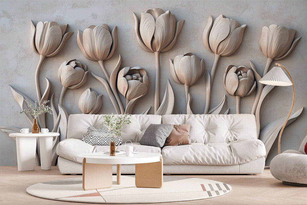 White flower carving on a wall