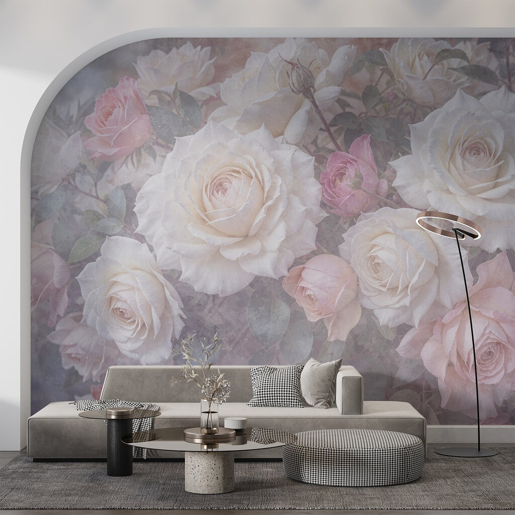 Group of white and pink roses