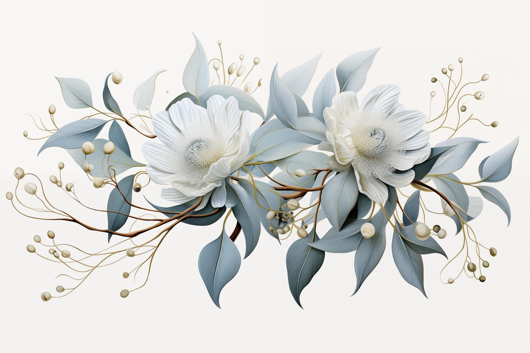 White flowers and leaves