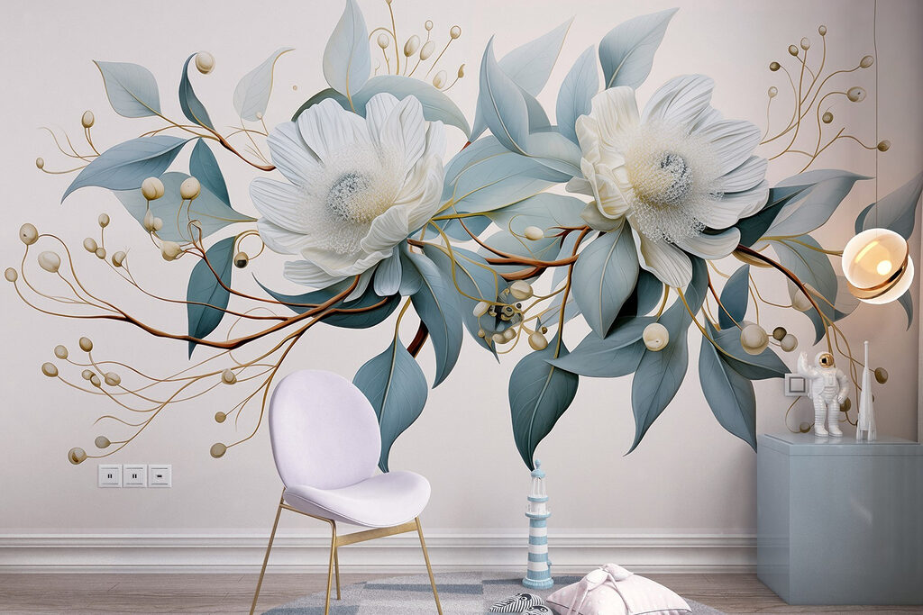 White flowers and leaves